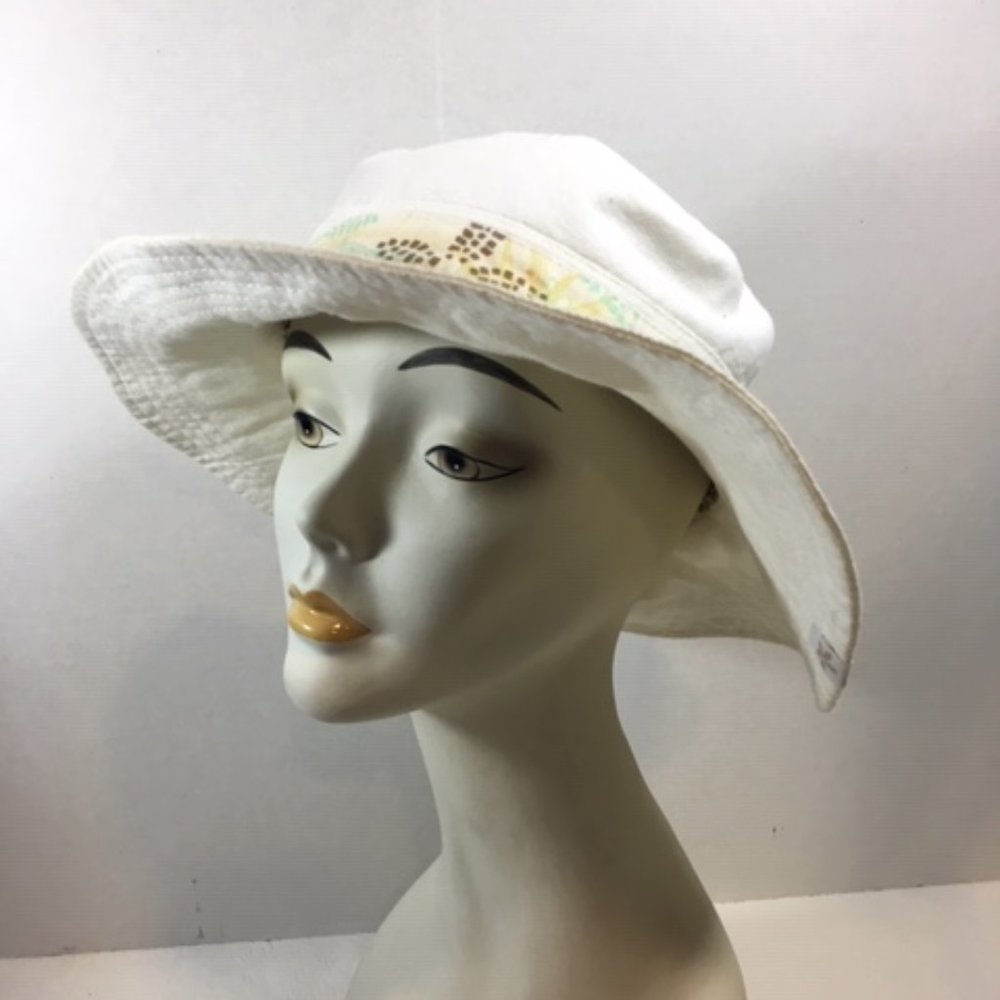 Kooringal Cotton Sun Collapsible Travel Hat White w/Floral Band - Picture 2 of 14